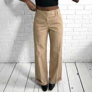 Vintage Women’s Khaki Tan Cotton Mid Rise Wide Leg Trouser Dress Pants Size 4